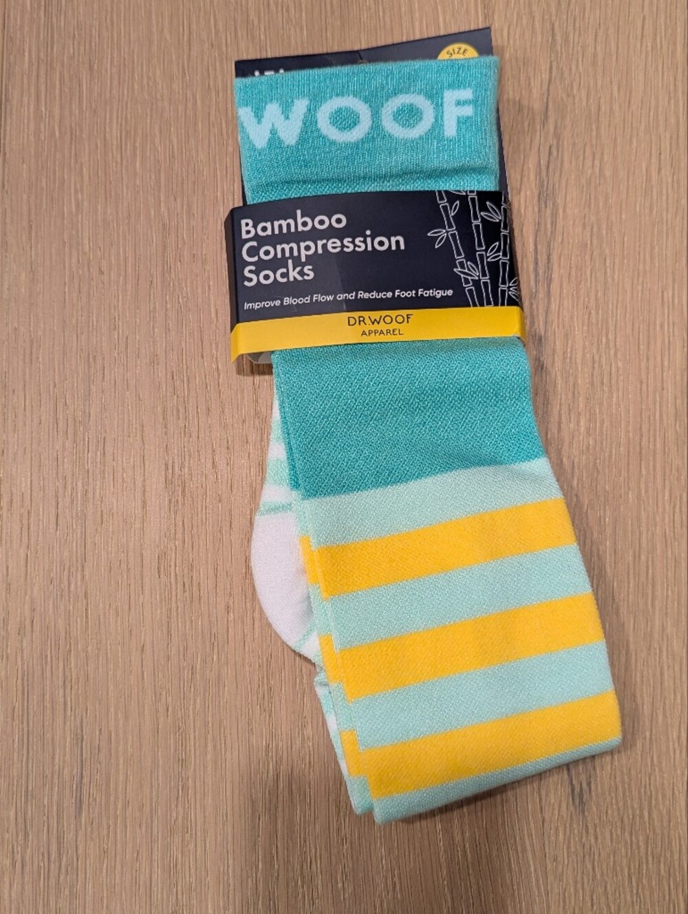 Dr. Woof Bamboo Compression Socks - Aqua & Yellow Stripe